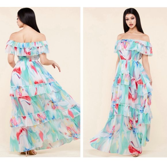 Latiste Floral Chiffon Watercolor Maxi Dress - Picture 8 of 15
